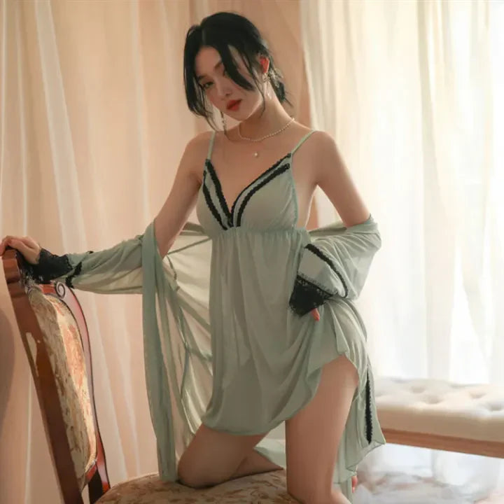 Warm Whisper 3 Piece Short net Nighty with Gown