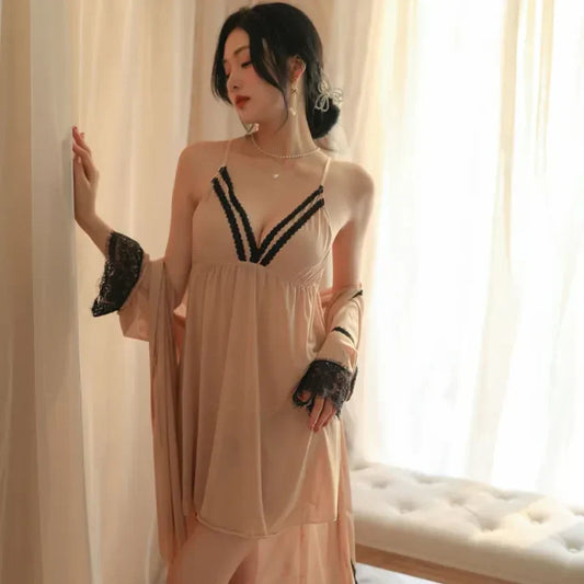 Warm Whisper 3 Piece Short net Nighty with Gown