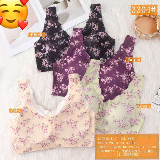 Floral Front Button Bra Ice Silk Bralette Bidi