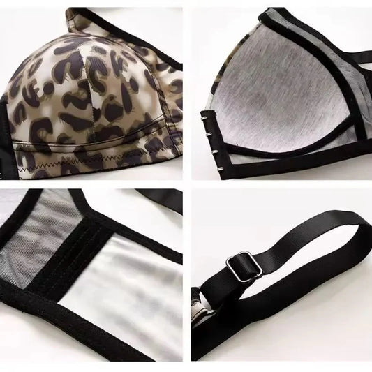 Front Closure Printed Push-Up Bra Leopard Wireless