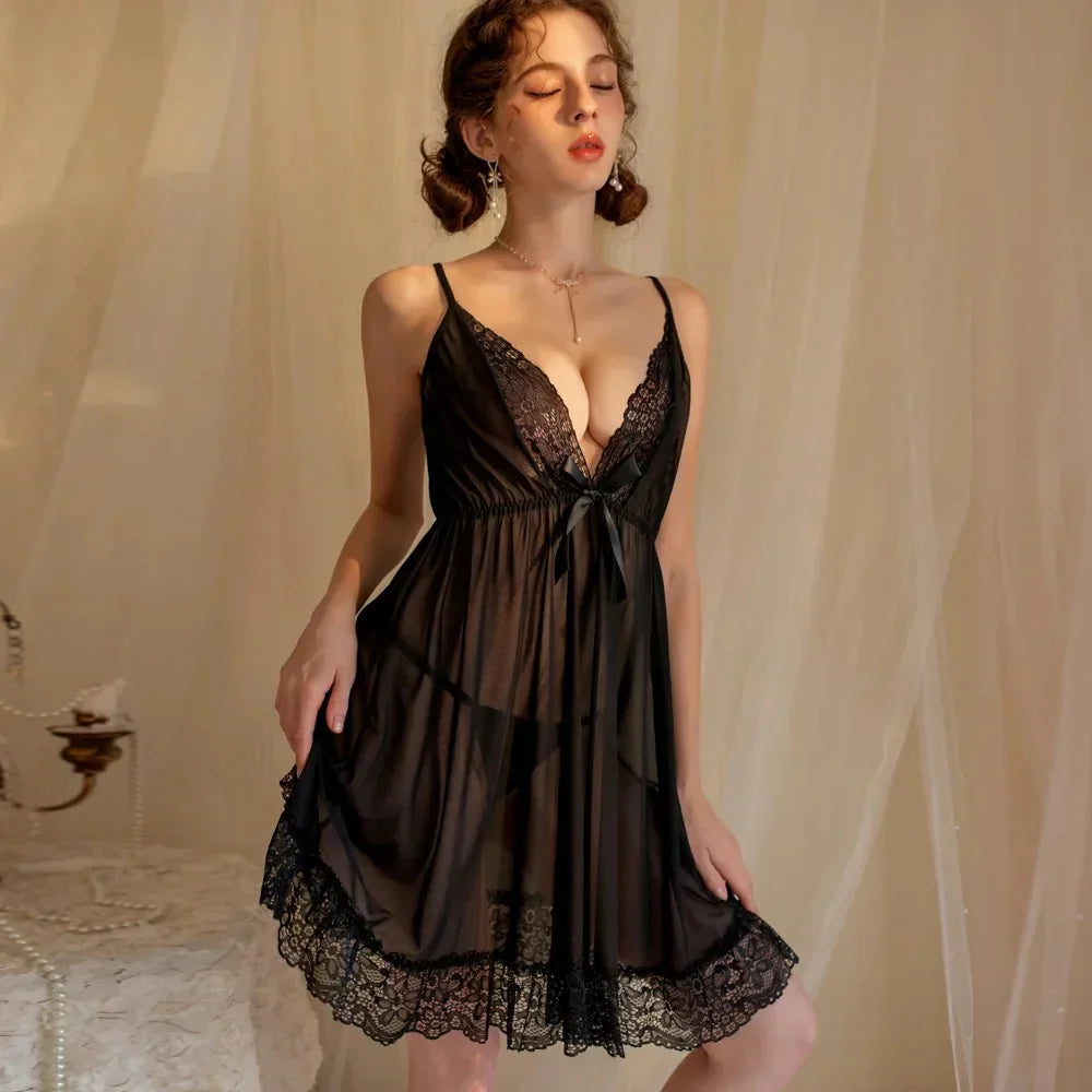 Red Bloom – Sheer Lingerie Set Short Nighty