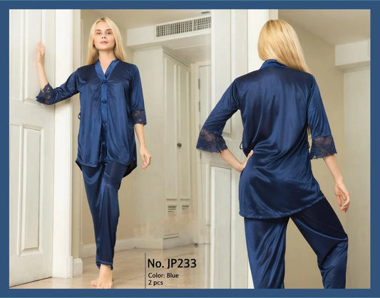 2 Piece silk Night Suit Two Heart