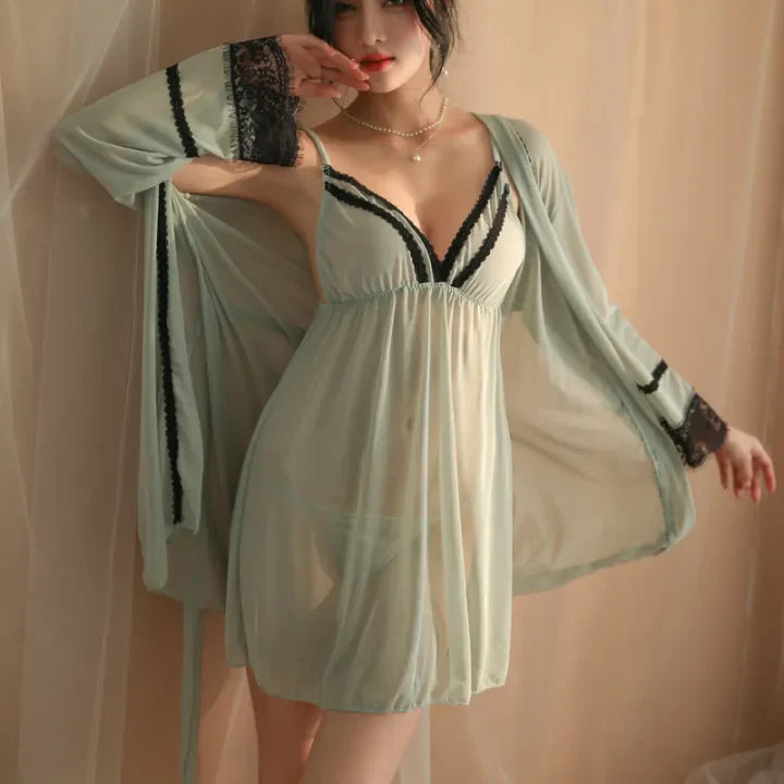 Warm Whisper 3 Piece Short net Nighty with Gown