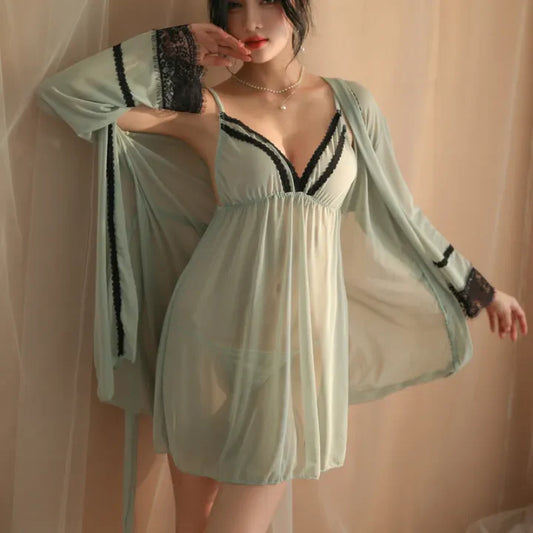 Warm Whisper 3 Piece Short net Nighty with Gown