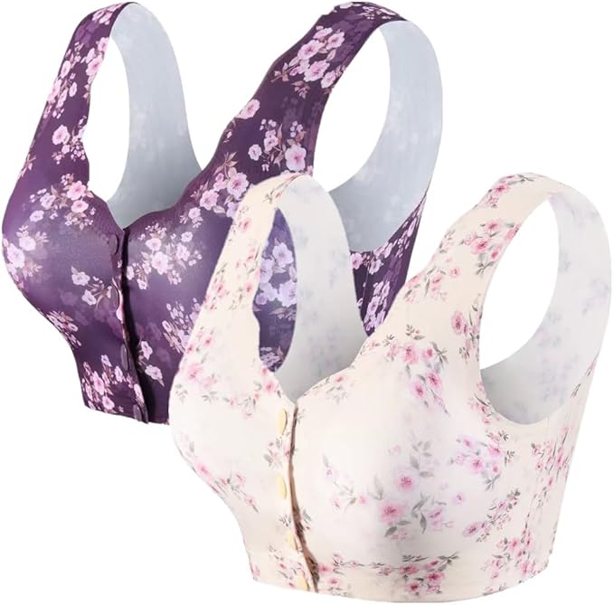 Floral Front Button Bra Ice Silk Bralette Bidi