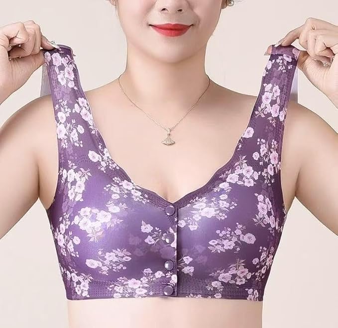 Floral Front Button Bra Ice Silk Bralette Bidi