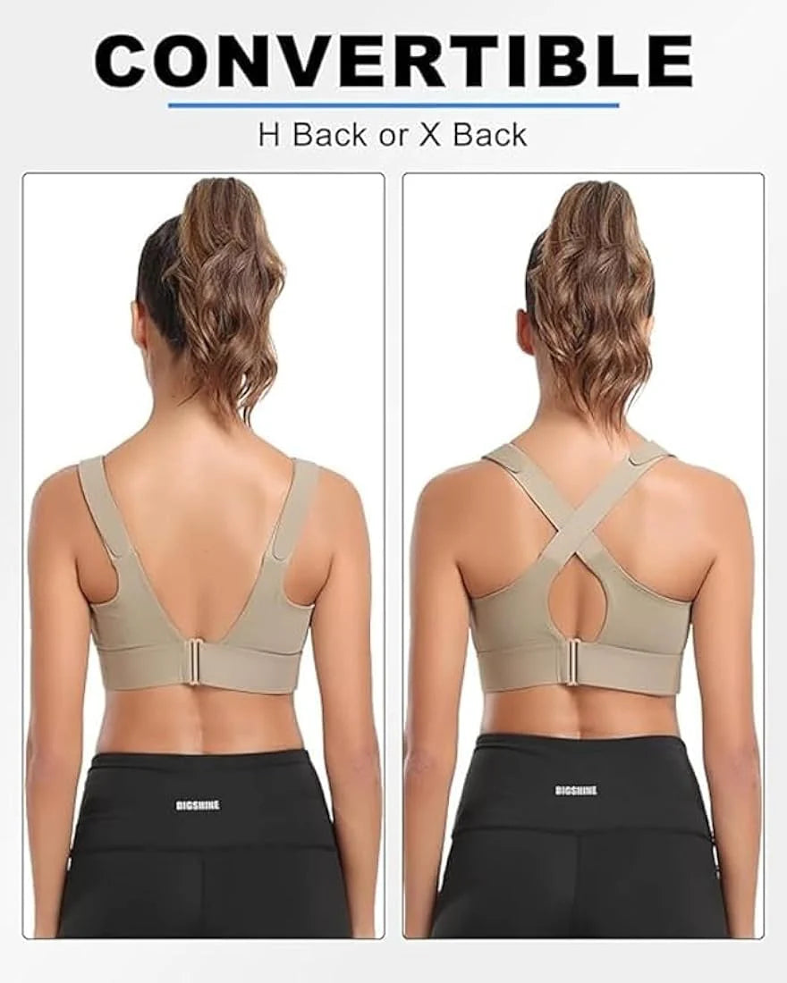 Front-Zip High Support Sports Bra with Adjustable Straps – Comfort Fit Workout Bra