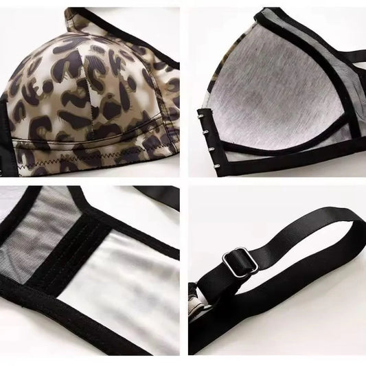 Front Closure Printed Push-Up Bra Leopard Wireless Front Open