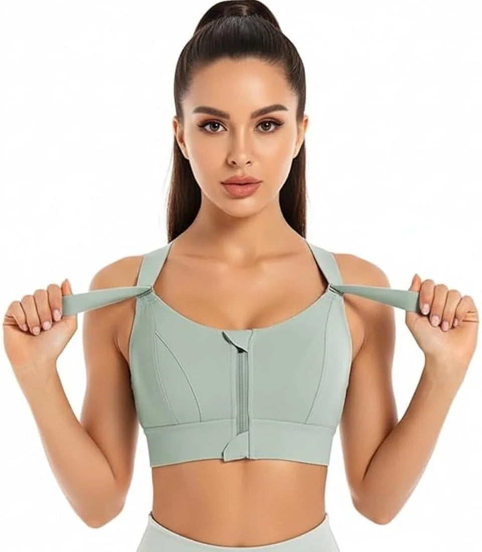 Front-Zip High Support Sports Bra with Adjustable Straps – Comfort Fit Workout Bra