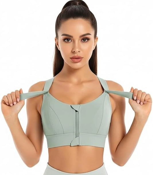 Front-Zip High Support Sports Bra with Adjustable Straps – Comfort Fit Workout Bra
