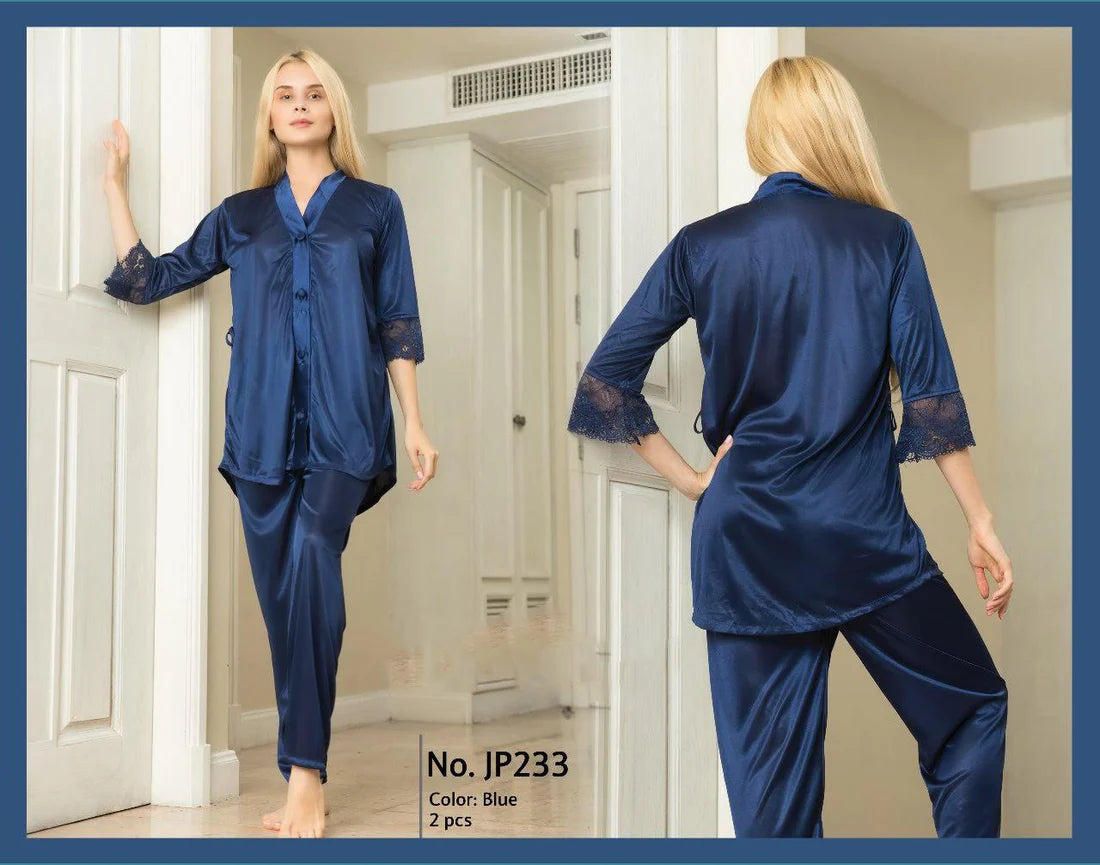 2 Piece silk Night Suit Two Heart