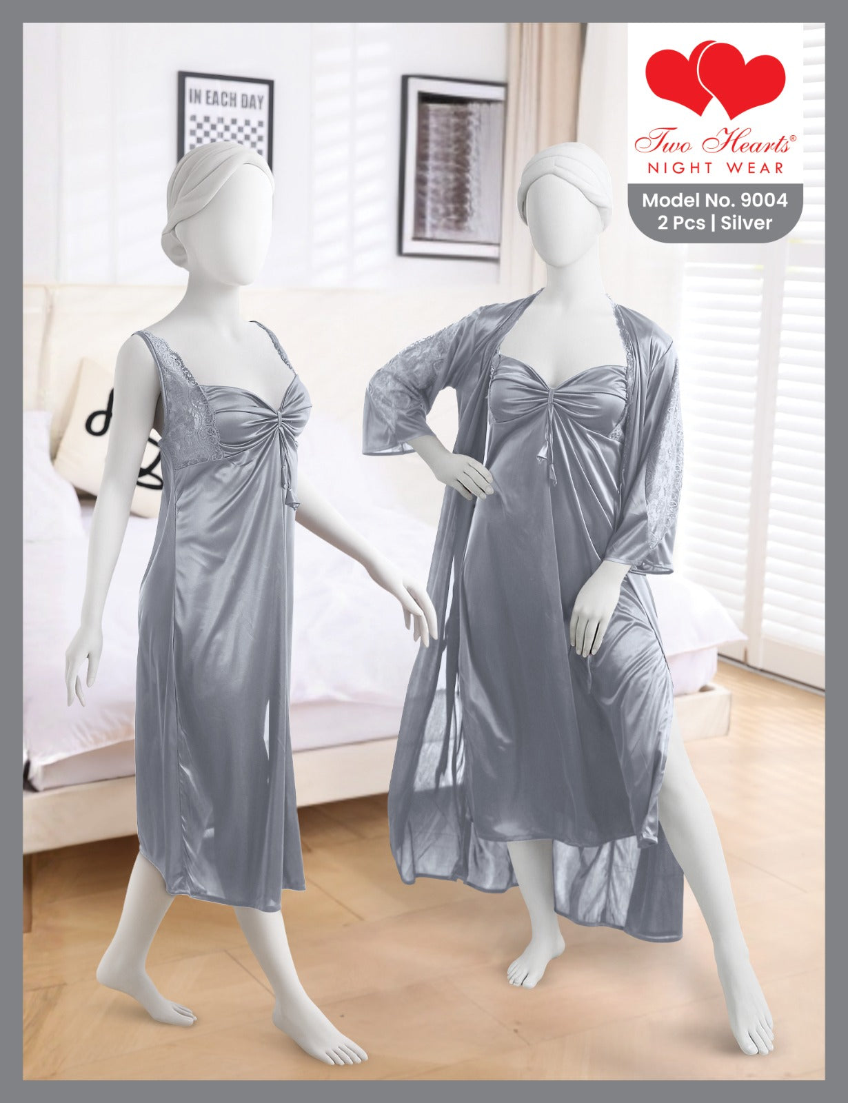 Silky Long Robe / Night Gown with inner