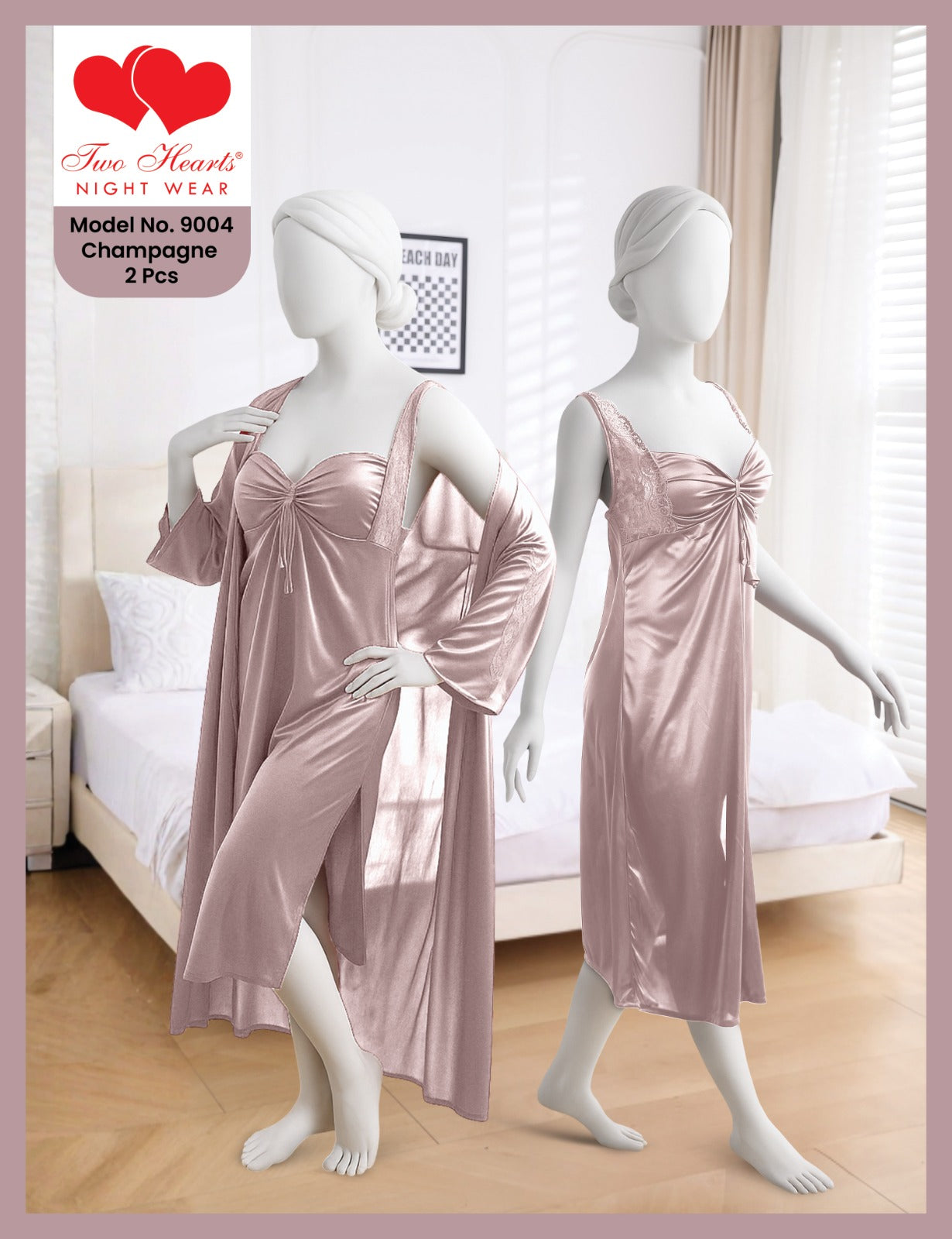 Silky Long Robe / Night Gown with inner