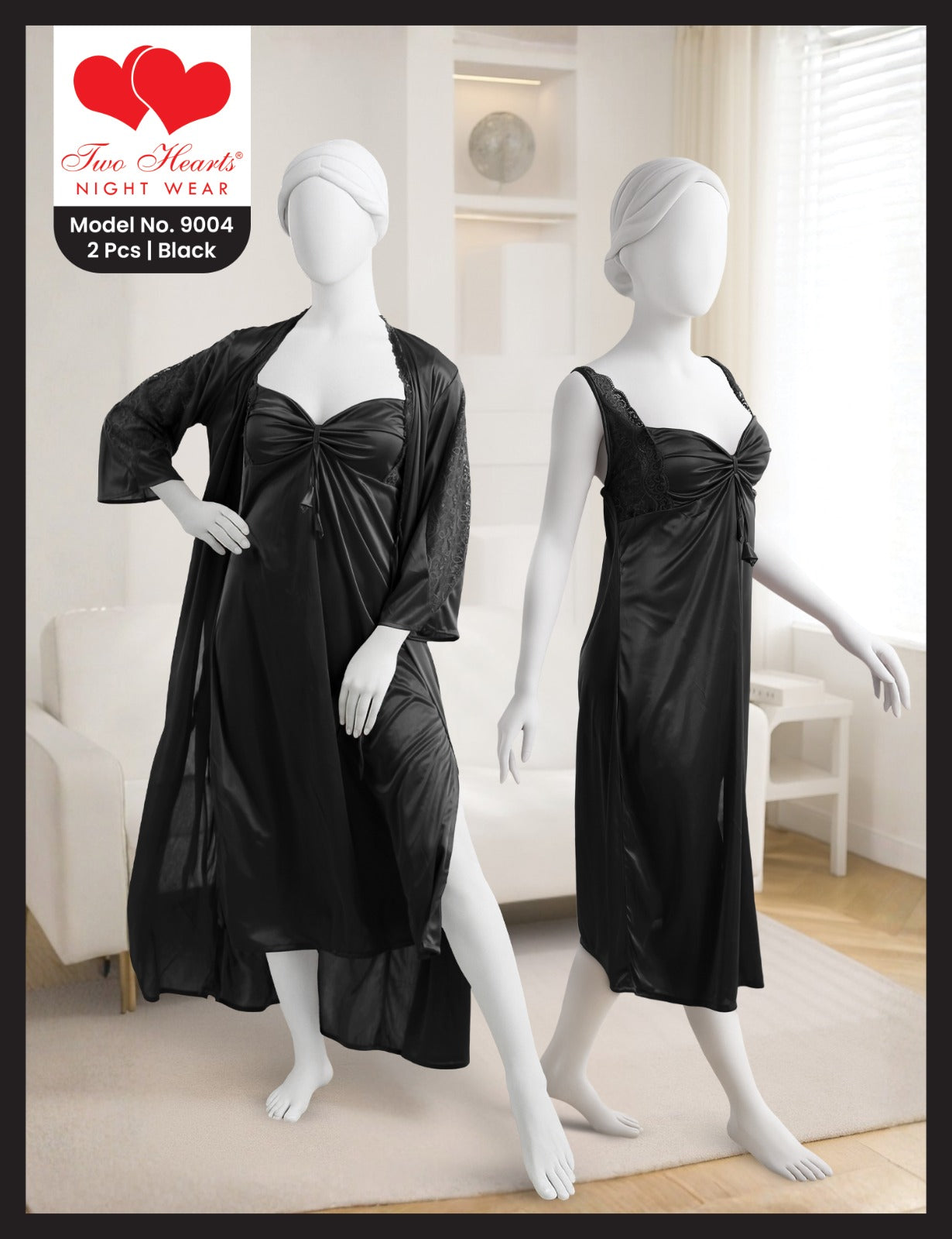 Silky Long Robe / Night Gown with inner