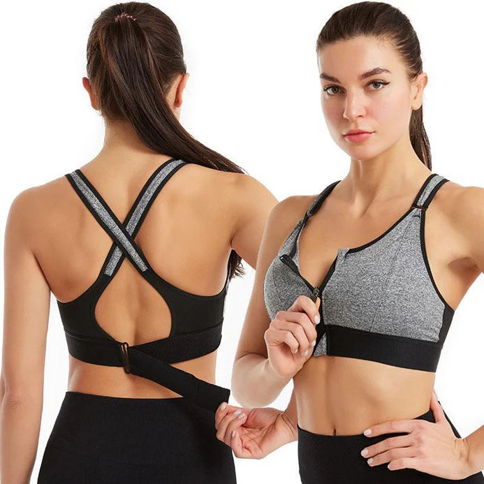 Front-Zip High Support Sports Bra with Adjustable Straps – Comfort Fit Workout Bra