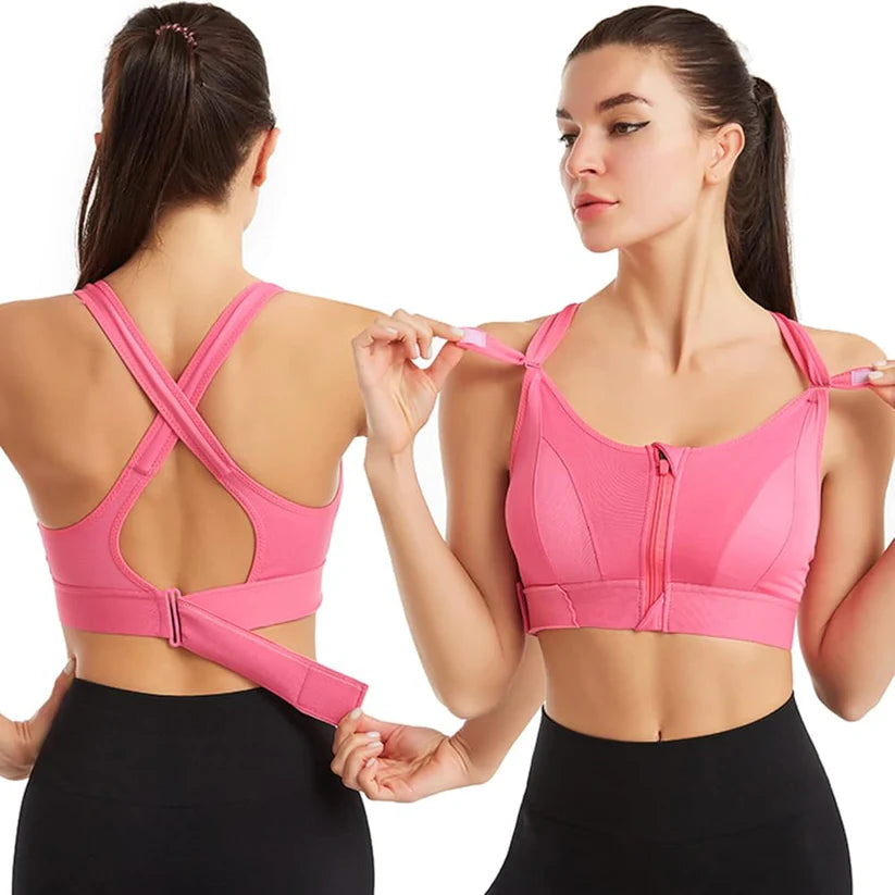 Front-Zip High Support Sports Bra with Adjustable Straps – Comfort Fit Workout Bra
